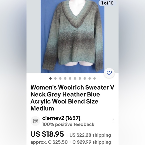 Woolrich women’s v-neckline knit slouchy ombré turquoise/grey sweater Size M - Picture 14 of 17
